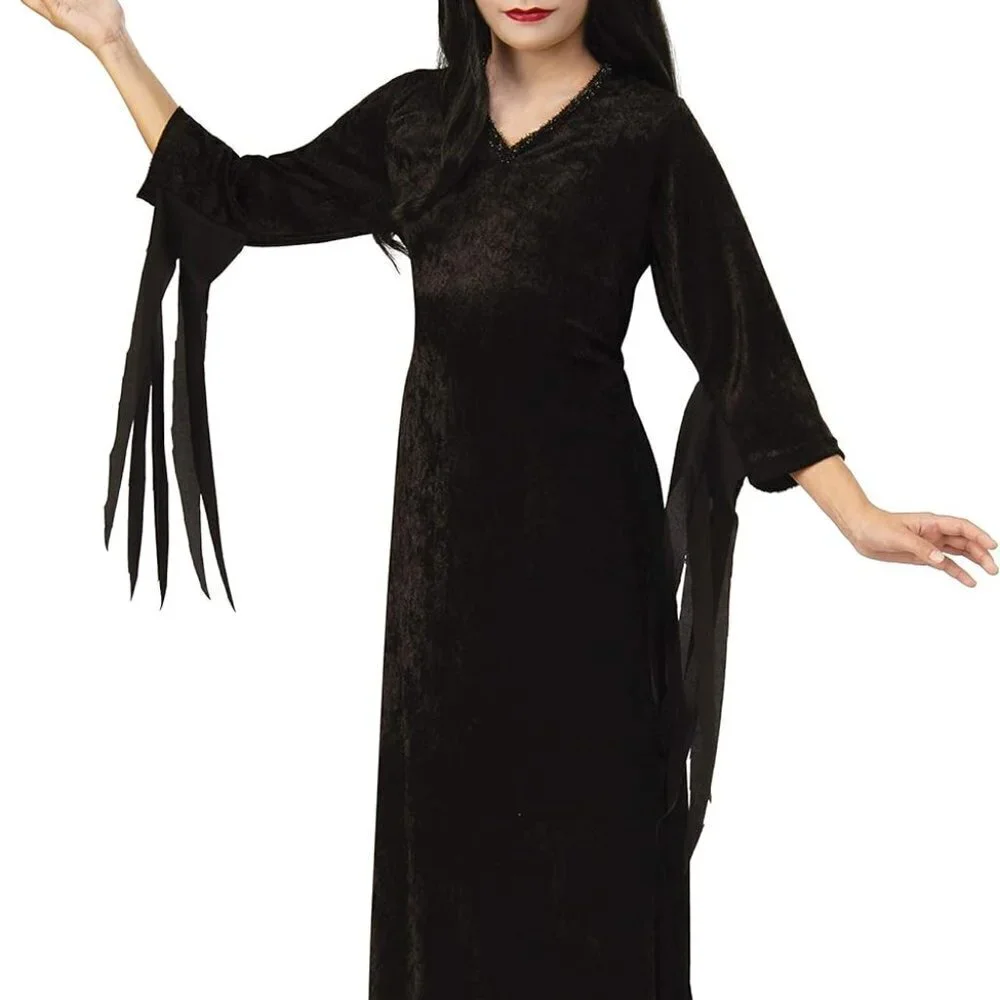 Officially Licensed Addams Family Girl's Morticia Costume + Wig - size
